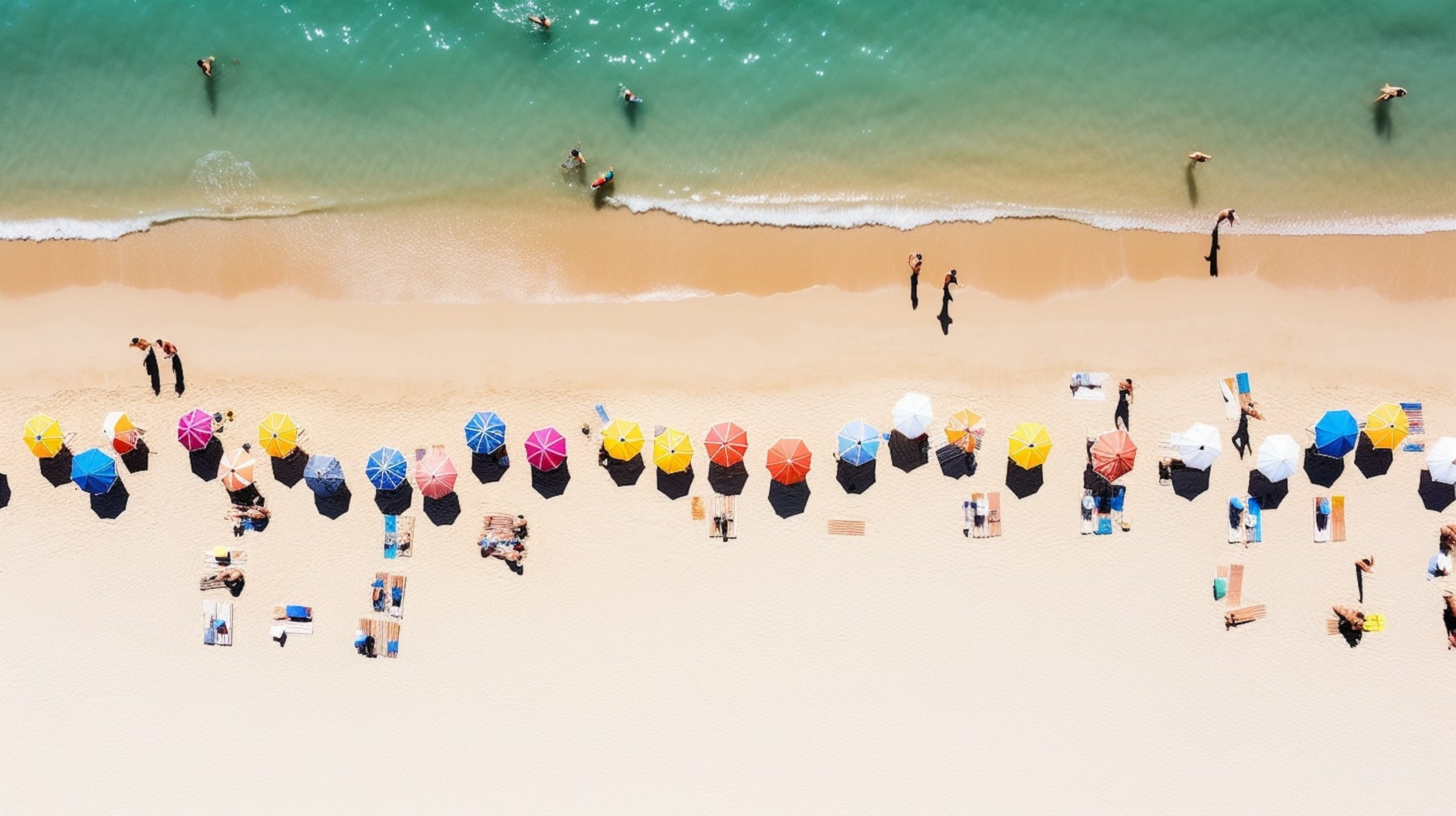 Beach with color umbrellas