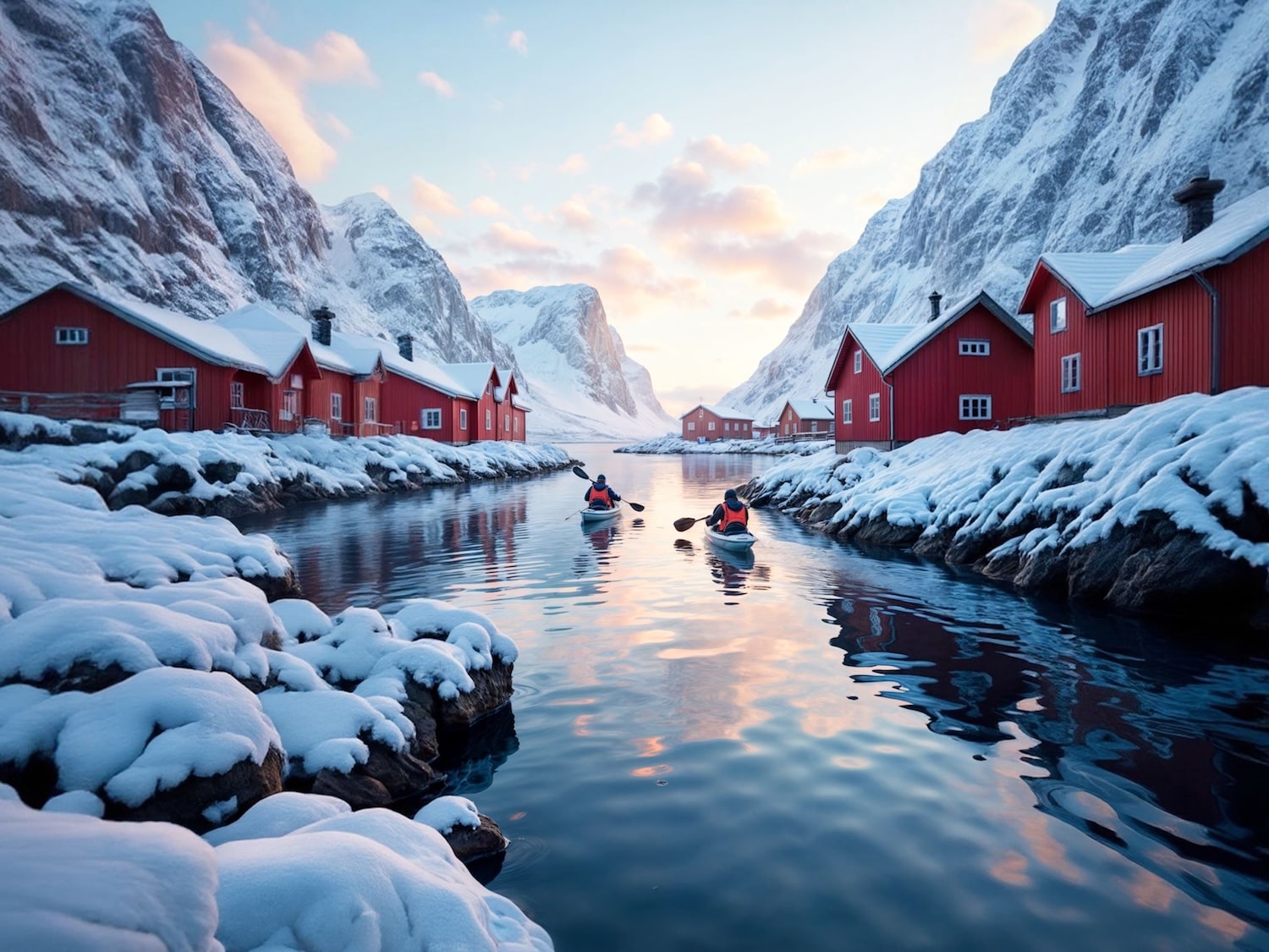 Winter kayaking scene