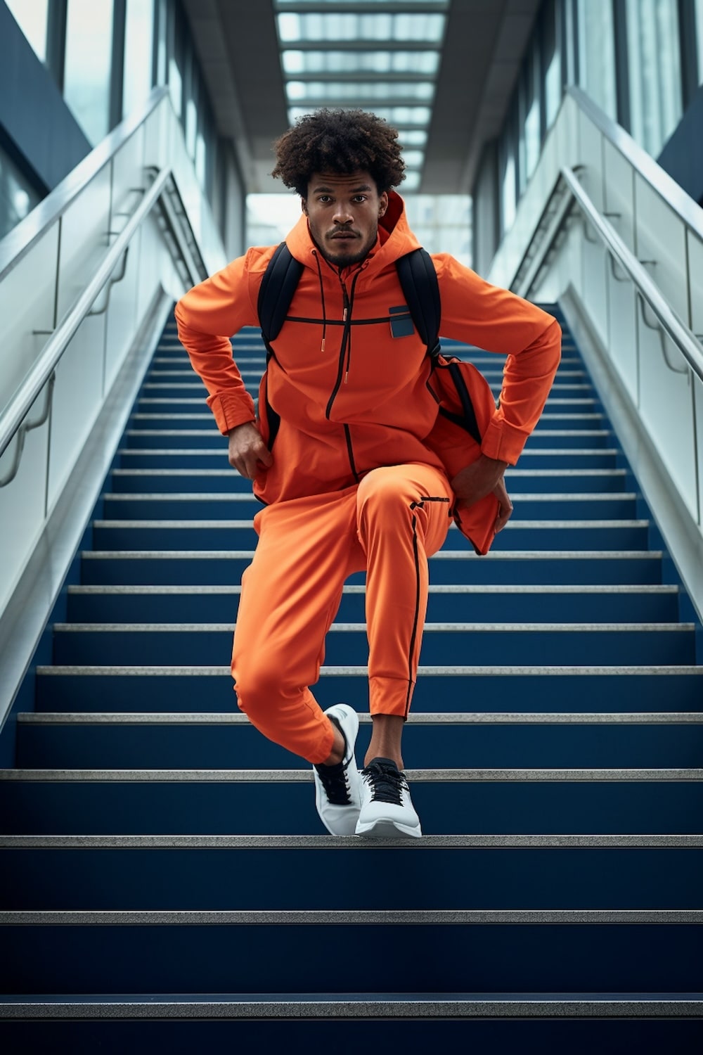 Black guy jump on the stairs